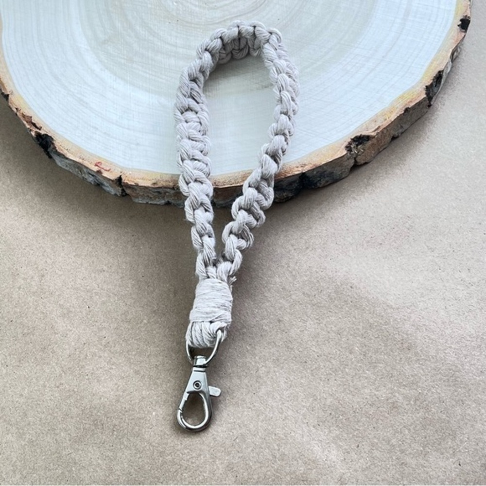 Boho Handcrafted Macrame Wristlet Latte color Keychain